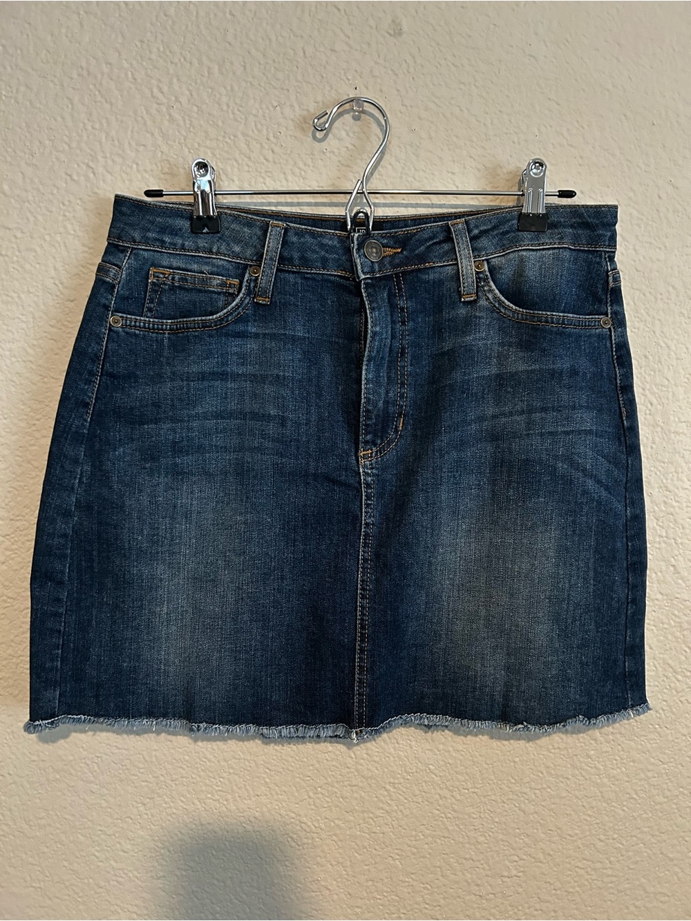Just Black Dark Blue Denim Mini Skirt with Frayed Hem